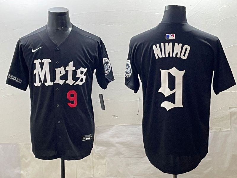 Men 2025 New York Mets 9 Nimmo Black Five generations Joint Name Nike MLB Jersey style 5